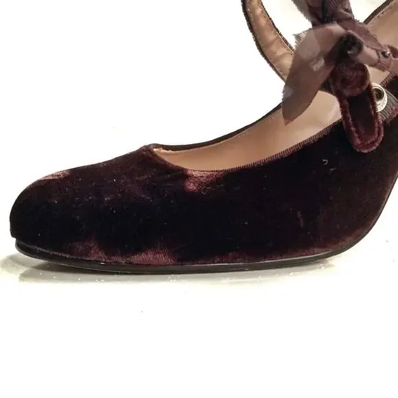 Rebecca Taylor Velvet Mary Jane Heels with Bow Romantic Fall Holiday Party Pumps - Picture 11 of 16